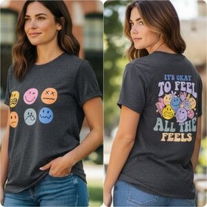 Feels The Feels 3X Emoji Dark Gray Double Sided Tee Shirt NWT